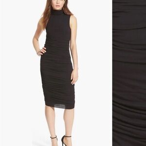 Bailey 44 Black Sleeveless Turtleneck Ruched Midi Dress